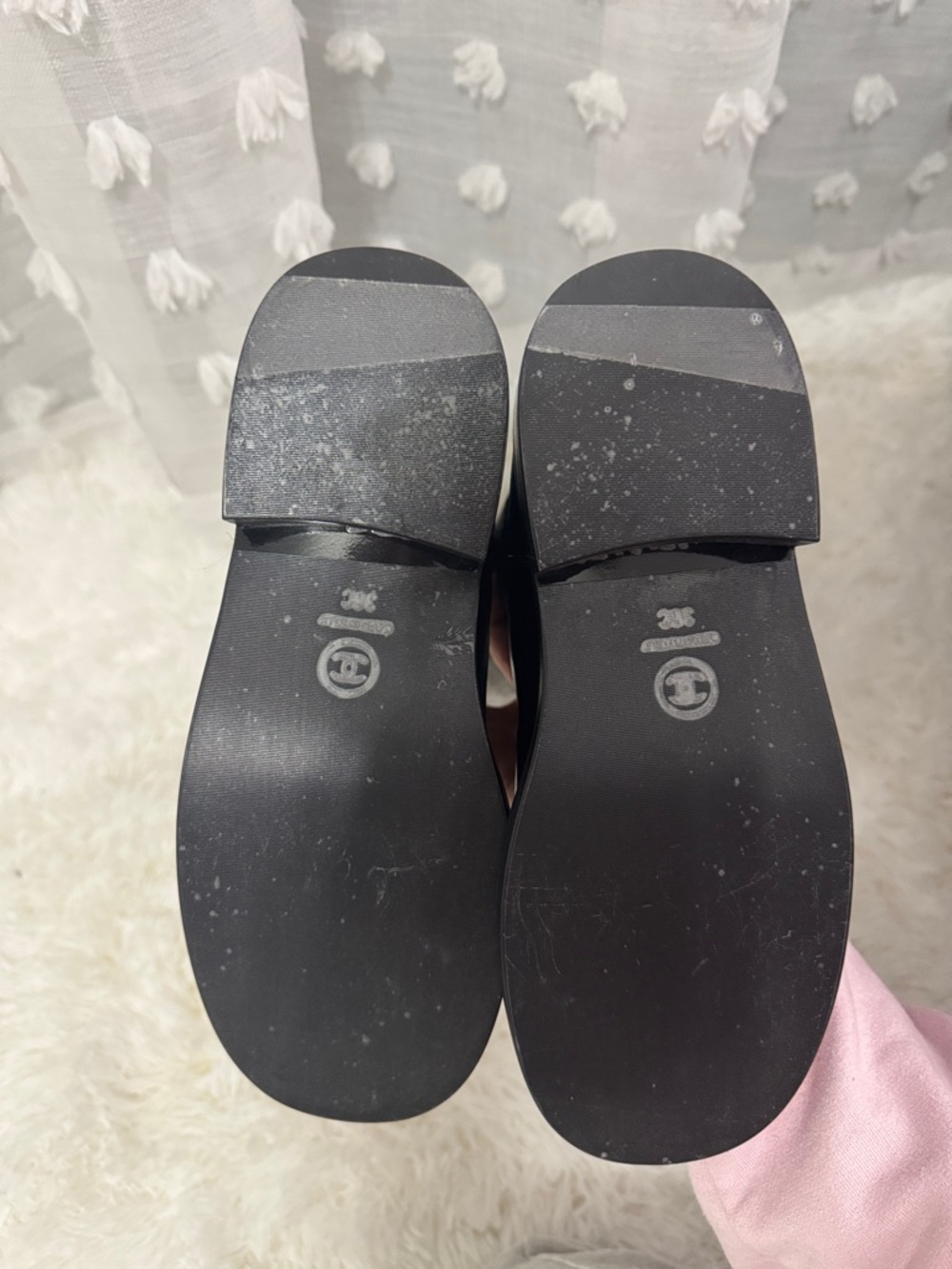 CHANEL Black Leather Knee-High Logo Boots - Picture 2 of 5